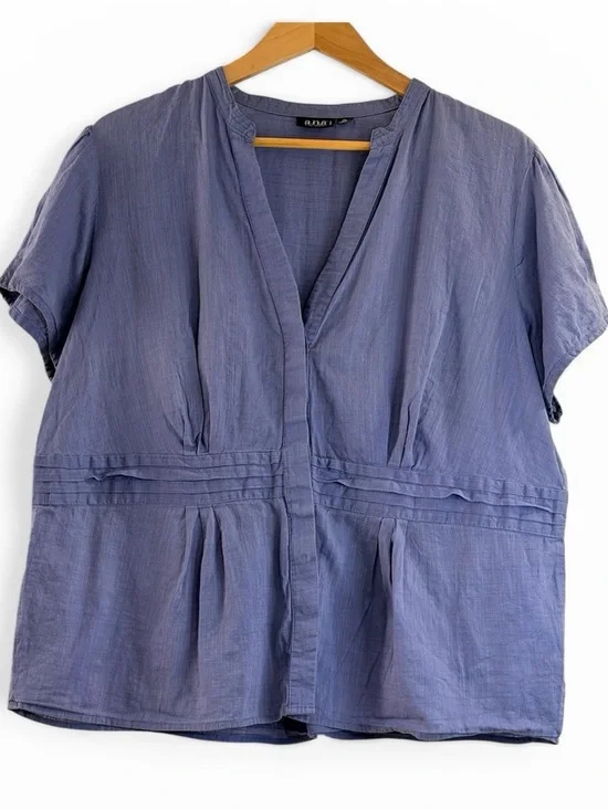 a.n.a Woman's Plus 2X Periwinkle Blue Button Front Pintuck Peplum Top - Picture 4 of 5